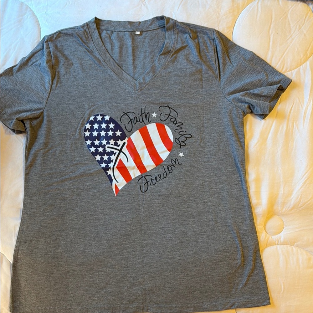 Gray Shirt with American Flag Heart Design